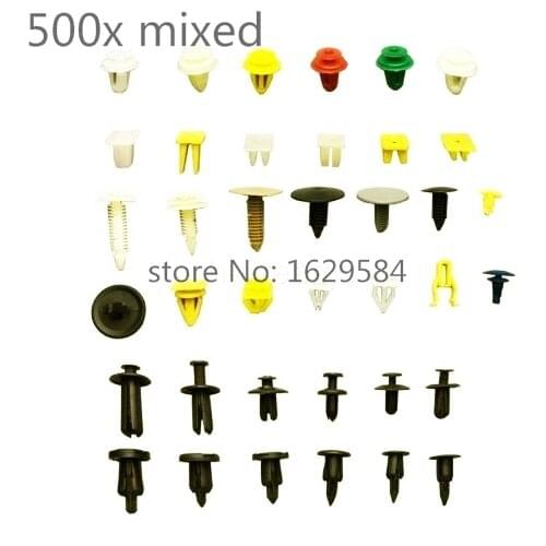 500 pcs / pack Door Trim Panel Clip Fasteners Auto Bumper Rivet Retainer Push Engine Cover Fender Fastener mixedClip Universal