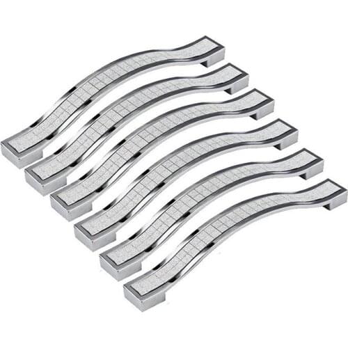 6 x Crystal Furniture Handle Bar Grip Handle Kitchen Cabinet Drawer Door Handles Silver 96mm