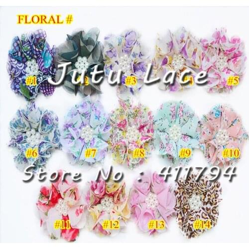 60 pcs / lot , 2.5 '' Chiffon Flowers Pearl chiffon Flower for children Apparel hair accessories DIY