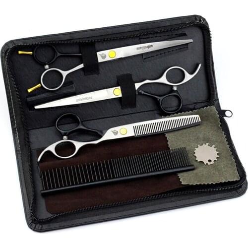 7 inch Pet Dog Hair Clippers Pet Dog Gromming Scissors Pet Straight &Thinning & Up Curved Scissors Kit Pet Gromming Tools Comb