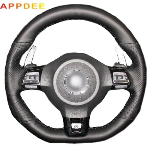 APPDEE Black Artificial Leather Car Steering Wheel Cover for Volkswagen Golf 6 GTI MK6 VW Polo GTI Scirocco R Passat CC R-Line 2