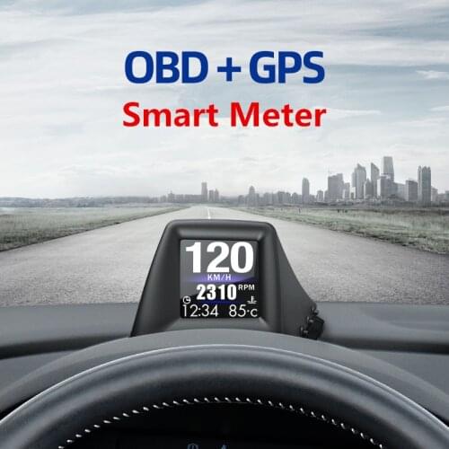 Car On-board Computer HUD OBD 2+GPS A-Pillar Trim Dash Speedometer RPM Smart Gauge Turbo Pressure Oil&Water Temperature Gauge
