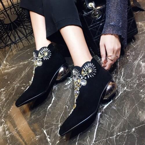 Female Heels Shoes Woman Kid Suede Leather Fashion Back Zipper Women Ankle Boots Working Night Club Basic Shoes Woman