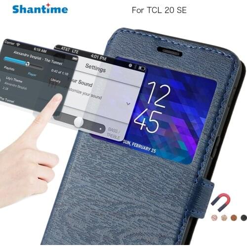 PU Leather Phone Case For TCL 20 SE Flip Case For TCL 20 SE View Window Book Case Soft TPU Silicone Back Cover