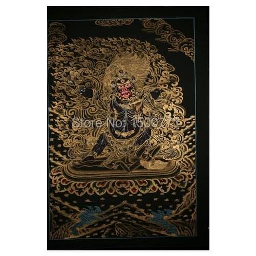 The spot Tibet Lama hand-painted Thangka Mandala black painted study the living room wall hanging black Dharma 54*36