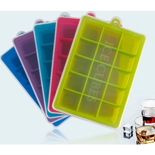 15 Grids Food Grade Silicone Ice Cube Mold Whisky Ice Tray With Lid Ice Cube Making Mold Kitchen Accessories