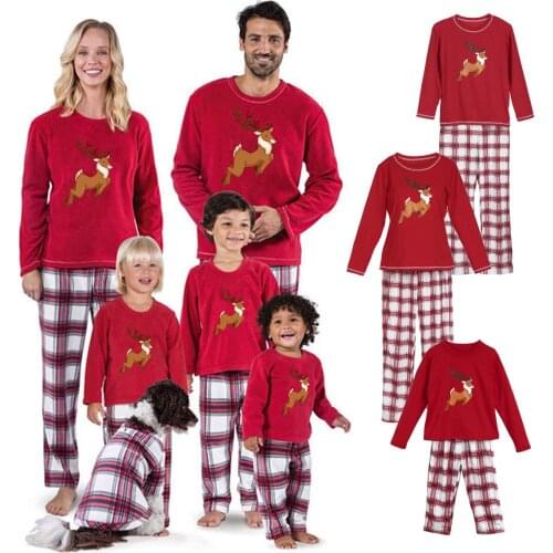 Dad&Mom&Kids Family Matching Pajamas Sets For Christmas 2021 New Elk Printed Tops Plaid Pant Outfit Sleepwear Nightwear Pja