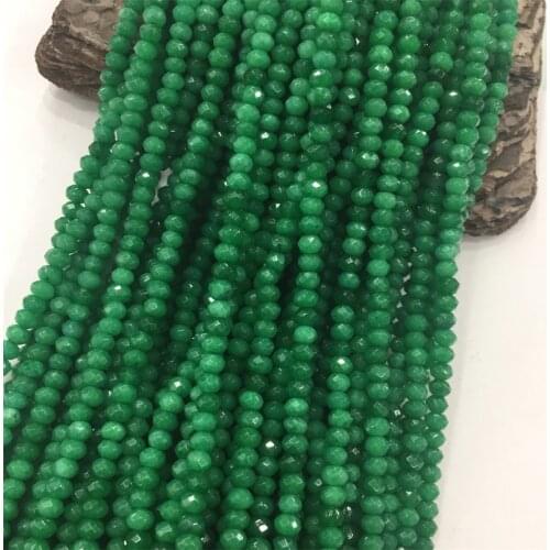Faceted 3*4MM Emerald Color Jade Cut Round Beads Gemstone Small Size Tiny DIY Natural Stone Jewelry Making Bracelets Necklace