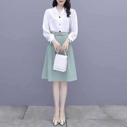 Fashion Suit Women Spring Summer 2021 New Temperament White Shirt Skirt French Elegant 2 Piece Set For Office Lady Outfit zh455