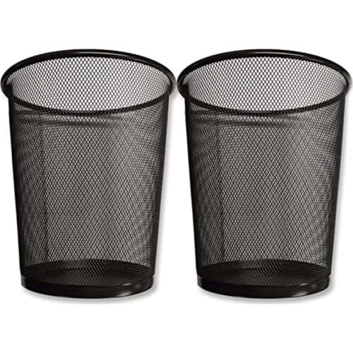 Round Mesh Trash Can, Metal Open Top Trash Basket, Suitable for Office, Home, Kitchen, Bedroom (Black)