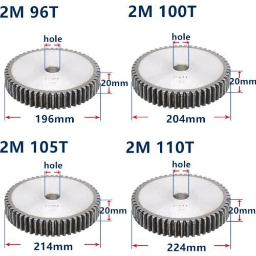 MOD2 gear rack 96 teeth-100teeth gear tooth hardened thickness 20mm 2 module metal gear pinion cylindrical spur gear customized