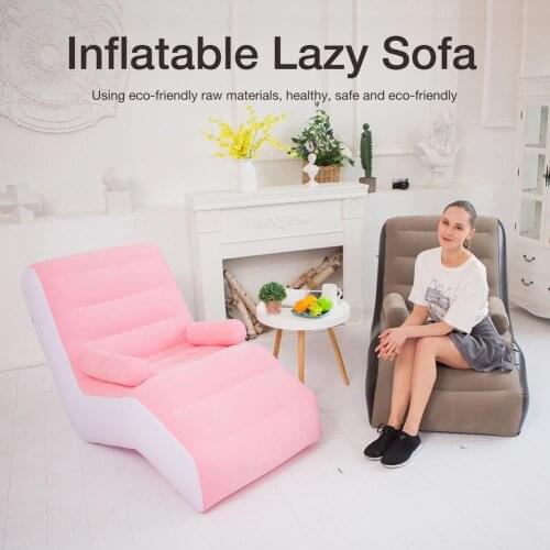 Inflatable Flocking Sofa Lunch Break Chair Portable S-Shaped Sofa Foldable Lazy Lounge Chair Camping Mat Beach Leisure Bed