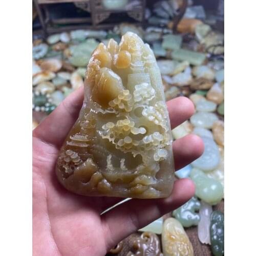 Natural he tian jade A HandCarved landscape jadeite jade yellow jade pendant jade necklace jewelry necklaces