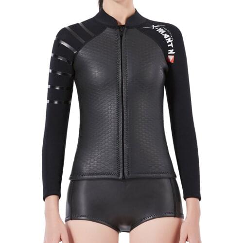 3mm Neoprene Diving Wetsuits Top, Long Sleeve Dive Jacket, Front Zipper Swimwear