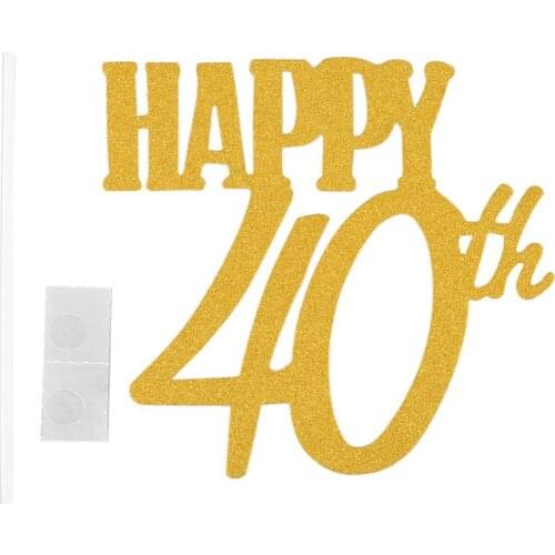NHBR 1pc Gold Happy 40th Topper Glitter Silhouette Wedding Cake Topper Wedding Birthday Party Cake Topper Cake Decoration
