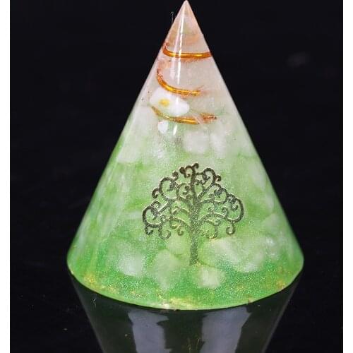 Orgonite Pyramid Natural White Crystal Energy Generator Pyramid for EMF Protection tree of life Chakra Healing Meditation