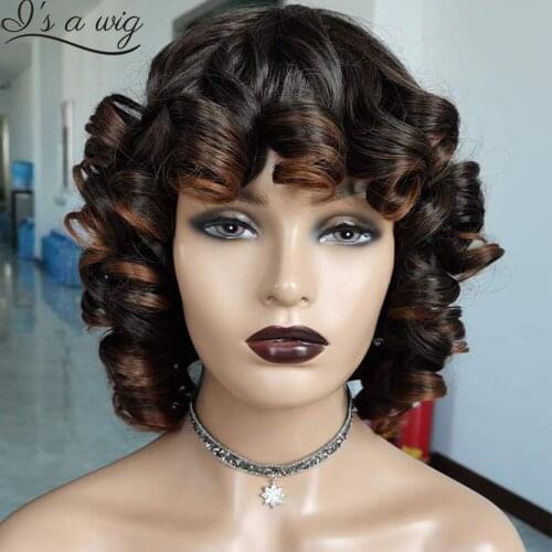 Is a wig Short Curly Afro Synthetic Wigs with Bangs Dark Brown Ombre Red Black Hair for Women Heat Resistant Fiber Daily Hair