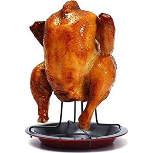 Barbecue Chicken Roaster Rack Baking Cooking Pans Non-Stick Sturdy Carbon Steel BBQ Standing Holder With Bowl Kitchen Tools 2021