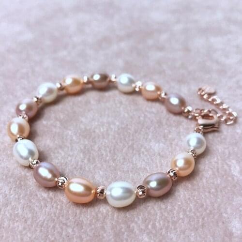 Mixed Color Pearl Bracelet 16.5cm+4cm extend Silver alloy plating Natural Cultured Freshwater Women Girl Mini Party Jewelry Gift