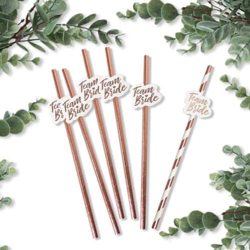 10 pcs Rose Gold Team Bride Sticker Paper Straws Disposable Tableware Drink Straws Bachelor Party Wedding Decoration Supplies