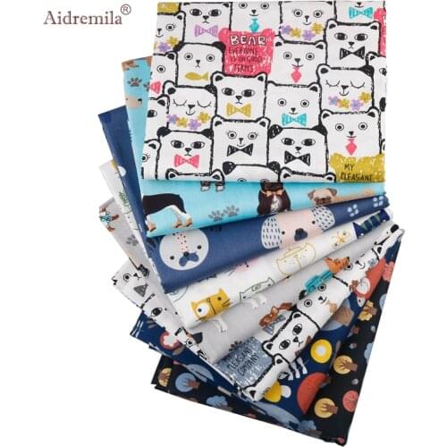 Cartoon Animal Series 8pcs/Bag Printed Twill Cotton Fabric Patchwork Tissue Cloth/DIY Handmade Quilting Sewing Textile Material