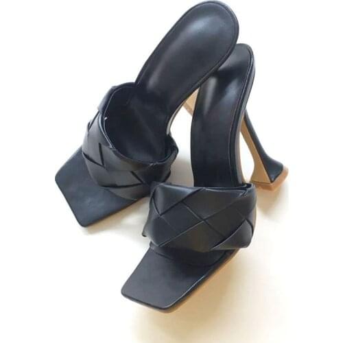 Summer Thin Heel Women Slippers Casual Weave Women Sandals Open Toe Zapatillas Mujer Large Size Women High Heels Female Footwear