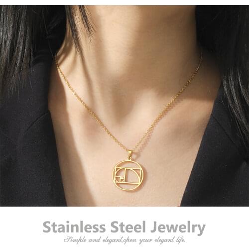 Teamer Stainless Steel Pendant Fibonacci Necklace Men Women Aesthetic Geometric Ratio Rectangle Jewelry Life Curve
