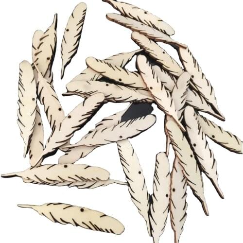 10pcs Wooden Feather Cutouts for Crafting Wood Pieces with Holes Pendant Tag DIY Craft Gift Christmas Trees Wedding Decorations