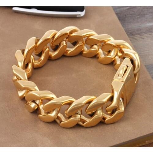 Top Quality Curb Cuban Link Bracelet Mens Bracelet Smooth Gold Tone 316L Stainless Steel Fashion Jewelry 20mm
