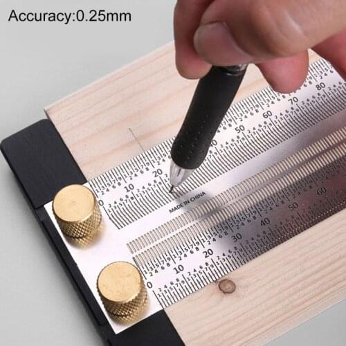High-precision Scale Ruler T-ype Hole Ruler Stainless Woodworking Scribing Mark Scriber Gauge Carpenter Measuring Tool