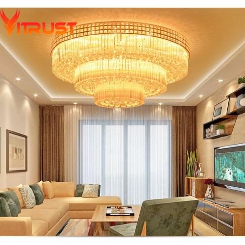 Golden Crystal Ceiling Lamps Circle Home Lighting luminaire led plafond lustre de cristal teto Living Room led surface mounted
