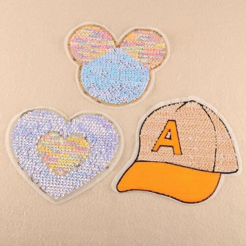 1Pcs Orange Color AB Mouth Heart Hat Shape Sequin Patches Applique Fashion Sew On Clothing Garments Decoration Motifpatch