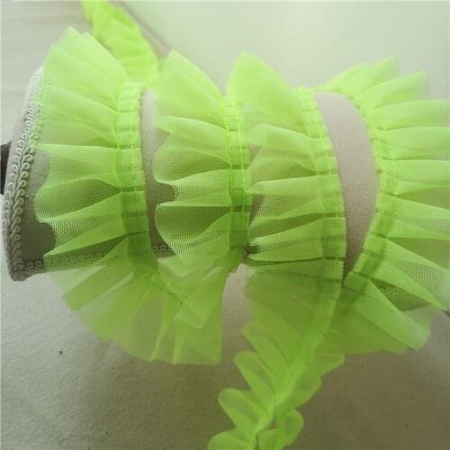 1Yards 91cm Tulle Lace Fabric Voile Pleated Trim Green Sky blue White Pink Lace Ribbon Collar 5cm Sewing Applique dentelle KQ48