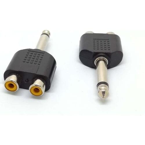 10pcs 1/4" 6.35mm Mono Male To 2RCA Female Adapter Cable Adaptor Converter