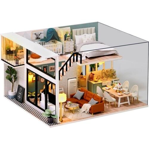 3D LED Wood Miniature DollHouse 1:24 Sweet Cabin Kit Toy for Children Gift