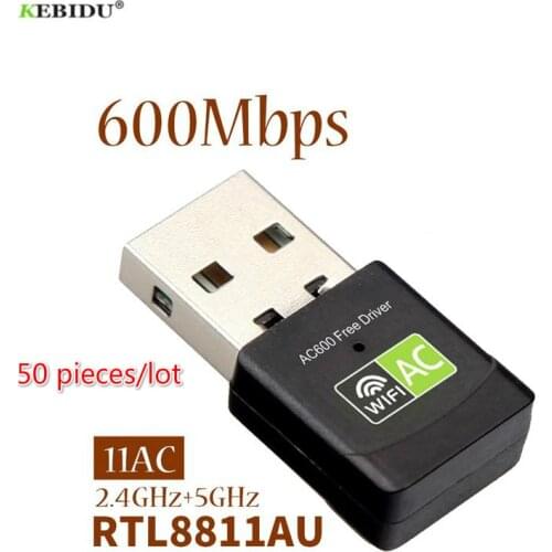 50Pcs/lot 600Mbps 2.4GHz+5Ghz Dual Band USB WiFi Adapter Mini USB Wi-Fi Receiver Adapter 802.11AC Wireless Network Card For PC