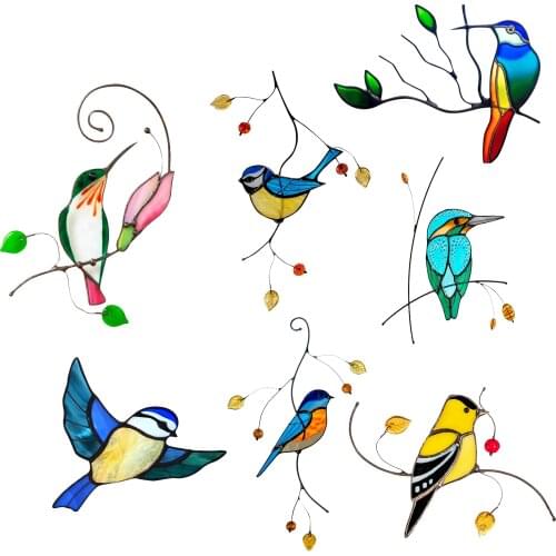 7PCS Stain Glass Window Hangings Bird Wall Bird Stickers Home Decor Cute 3D Car Wall Decals Living Room Decorations Home Decor