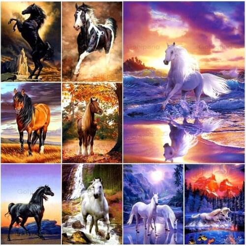 5D DIY Diamond Painting Horse Animal Art Mural Home Decor Gift Full Square Round Mosaic Embroidery Rhinestone Cross Stitch Kits