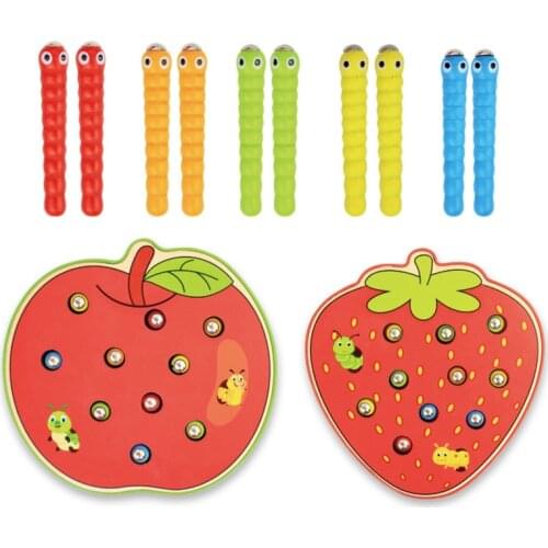 Wooden Puzzle Baby Wooden Toys Early Learning Toys Children Educational Toys Catch Worm Game Color Cognitive Strawberry Grasping