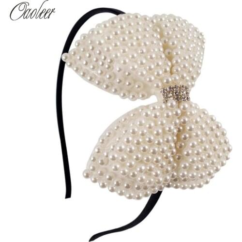 Boutique Pearl Hair Bows Hairband Sweet Girls White Rhinestone Headband Kids Hair Accessories Gifts