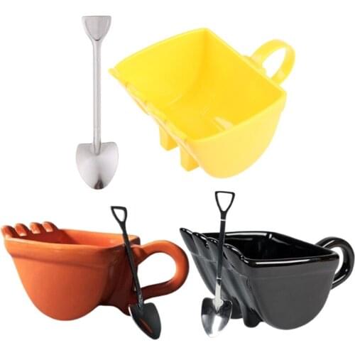 Excavator Cup Coffee Mug Tea Cups Milk Mugs Cute Creative Shape with Shovel Spoon Best Gift (Yellow) F19B