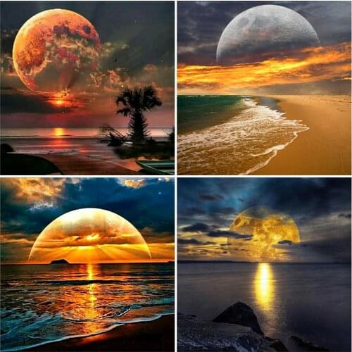 EverShine Diamond Embroidery Sunset Diamond Mosaic Moon Painting 5D Rhinestones Full Square Scenic Cross Stitch Wall Art