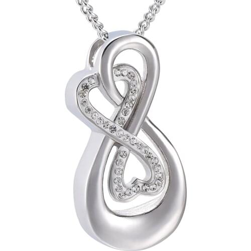 IJD10010 Inlay Crystals Infinite Lovers Necklace Loss Family Cremation Urn Locket for Ashes Keepske Stainless Steel Jewellery