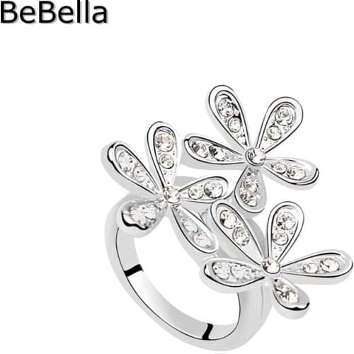BeBella flower ring made with Czech crystal for womens party gifts bridesmaid wedding jewelry