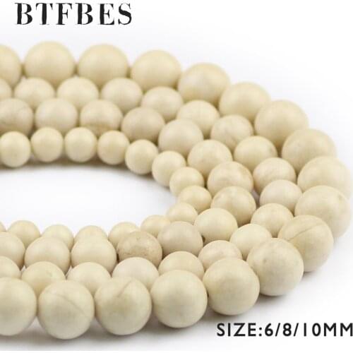 BTFBES AAA Natural Ancient Fossils Stone Rice White Round Loose Beads 6 8 10 mm Ball Beads Jewelry Bracelet Making DIY Necklace