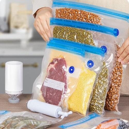 Kitchen Food Vacuum Compressed Bag Organizer Reusable Freezer Bags Transparent Sealed Kitchen Storage Bags