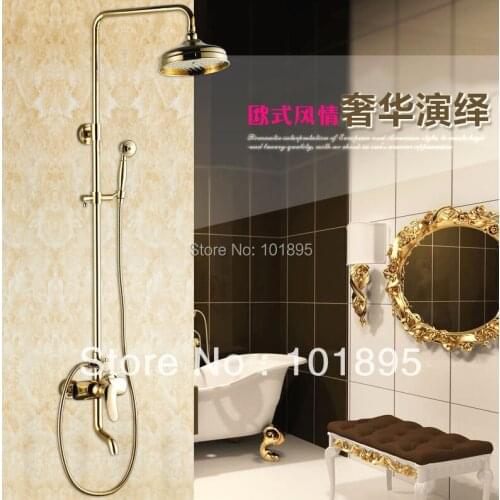 L15853 - Wall Mounted Gold Color Luxury Brass Rainfall Shower Column
