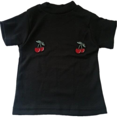 Summer cherry embroidery Navel Womens short sleeve T-shirt