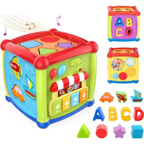 Multifunctional Musical Toys Toddler Baby Box Music Activity Toy Gear Clock Geometric Blocks Sorting Educational Toys