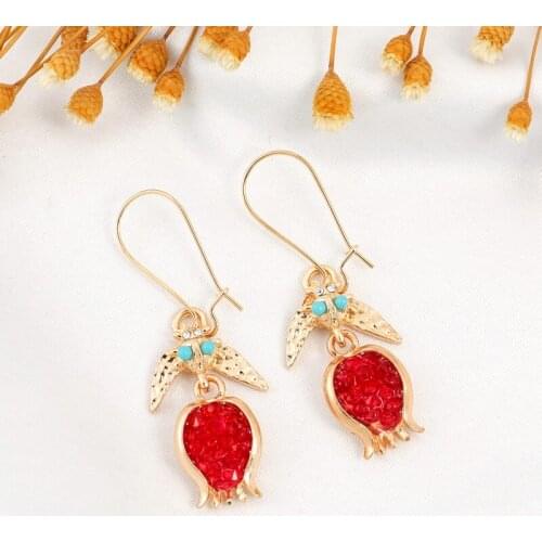 Fashion Pomegranate Golden Earrings Dangle Hook Earrings for Women Bohemia Geometric Metal Jewelry Gifts